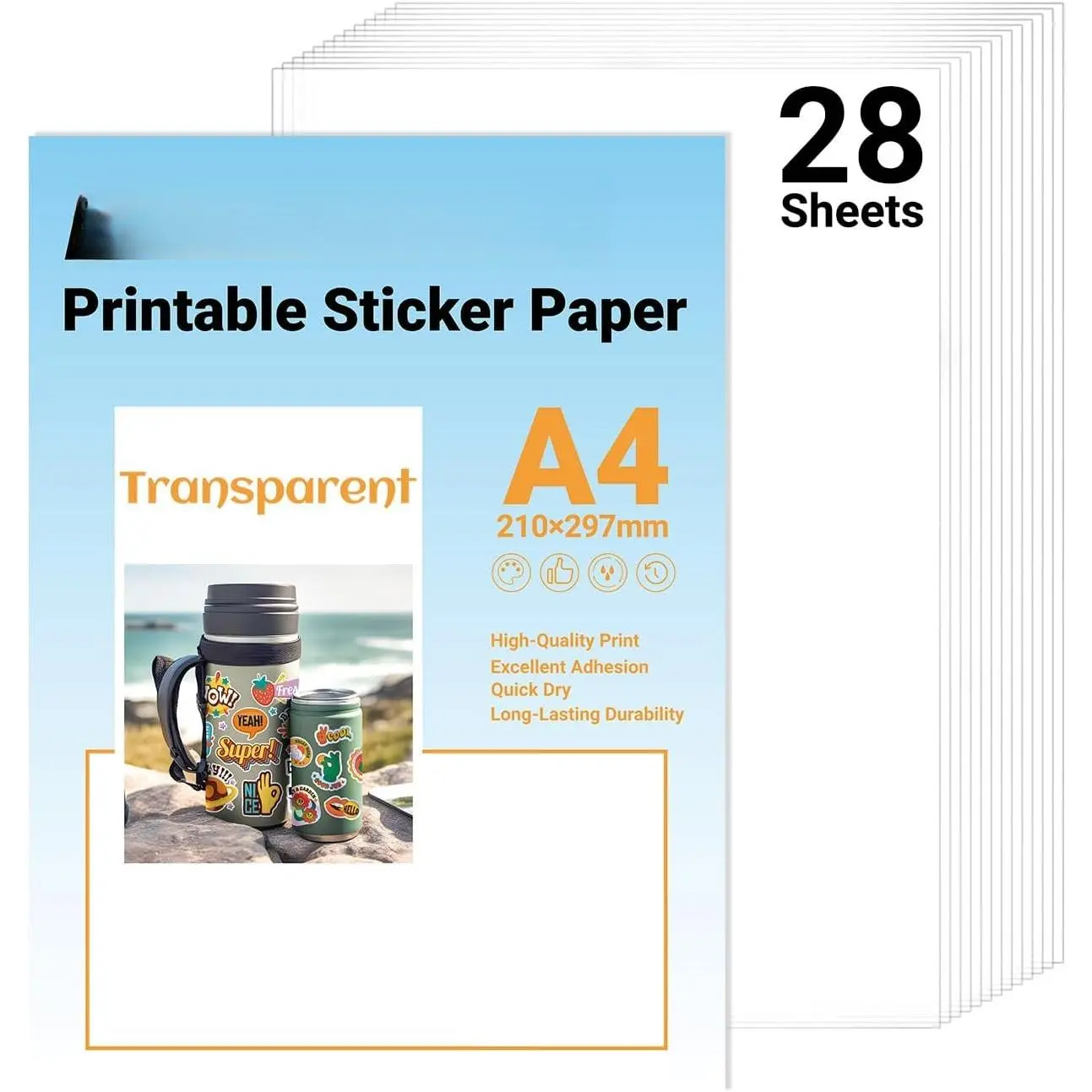 Clear Printable Vinyl Sticker Paper for Inkjet Printer, Clear Contact Paper Laminating Sheets, 8.26" x 11.69" A4 Printer Paper for Decal Stickers  Sticker Labels, 28 Sheets