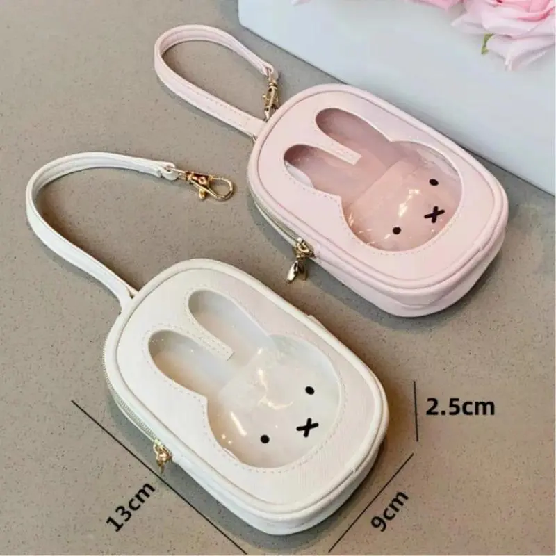 Cartoon Miffy Clear Double Layer Storage Bag Kawaii Bunny Zipper Ita Bag Girly Pink White Cosmetic Pouch Hanging Pendant Wallet