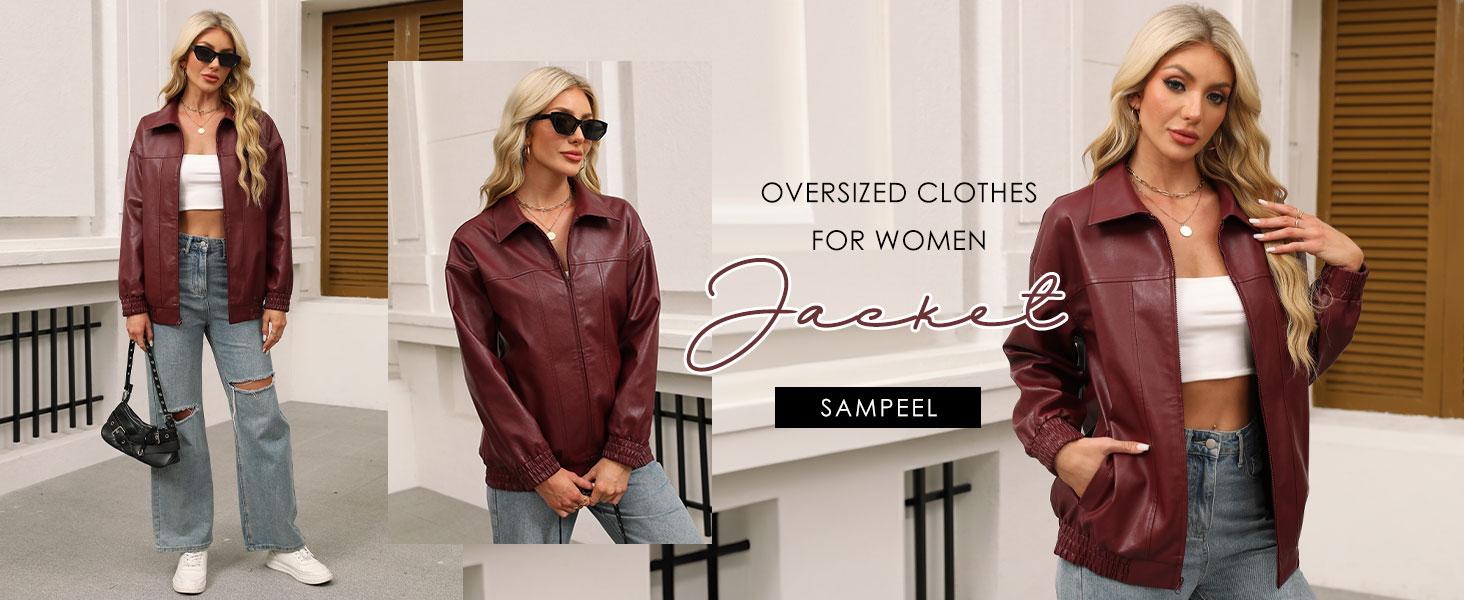 Leather Jacket Women Faux Oversized Motorcycle Bomber Coats 2025 Fall Fashion Outfits Winter Clothes