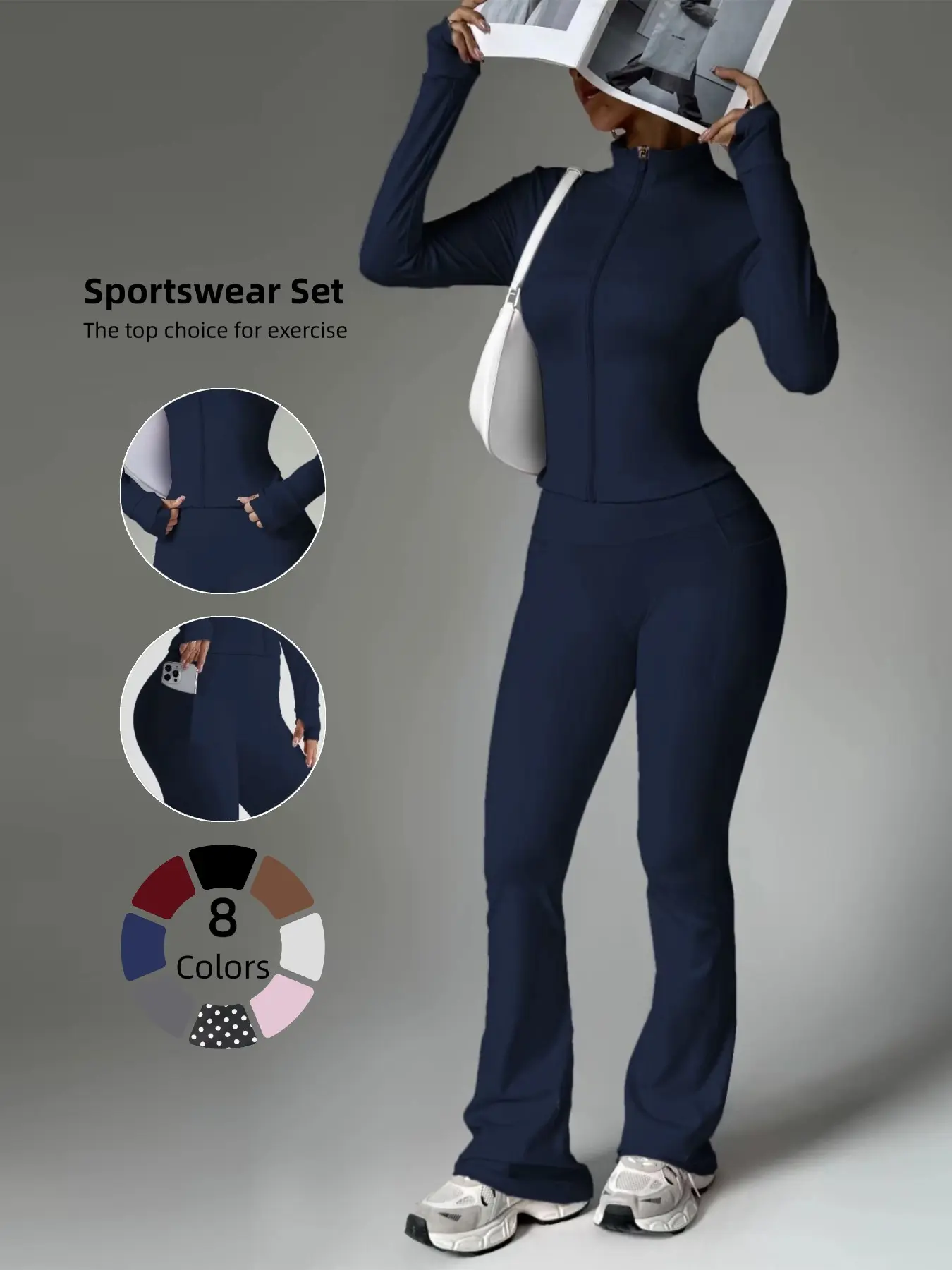 Women's High-End Style Fitness Set, Workout Sets, Slimming Yoga, Gym Clothing, Tight Shaping Jacket + High Waist Wide Leg Pants, Multiple Colors Available