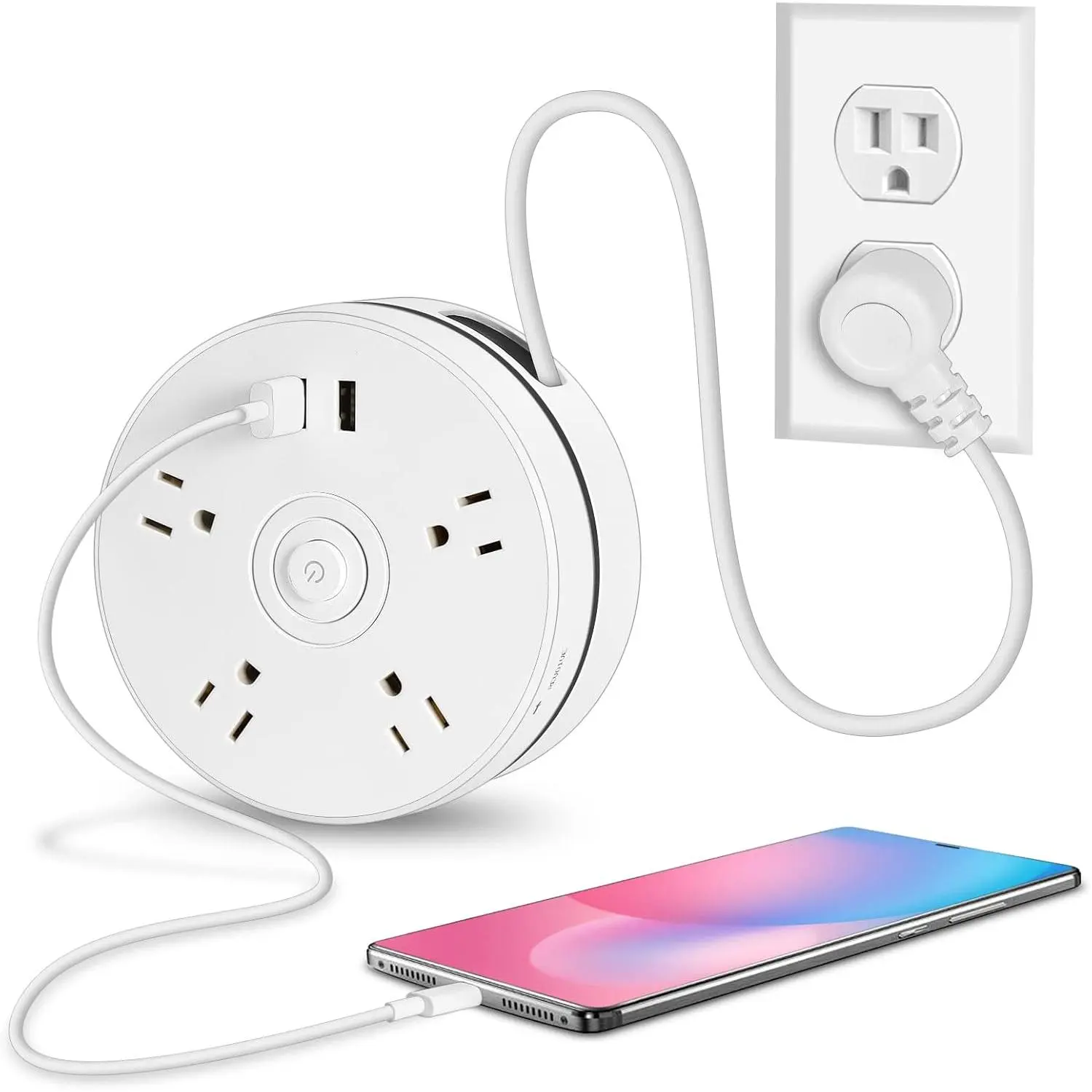 Extension Cord Surge Protector Power Strip - Flat Plug Braided Power Bar with 4 Widely Outlets and 2 USB Ports, Multi Plug Wall Mount Desk USB  Station for  Office