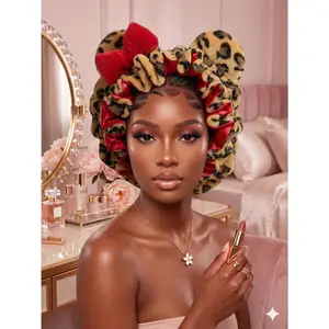 Luxury Teddy‑Material Leopard‑Print Pink Hair Bonnet Hood, Soft Sleep Hair Wrap for Women’s Hair Care & Styling Gifting