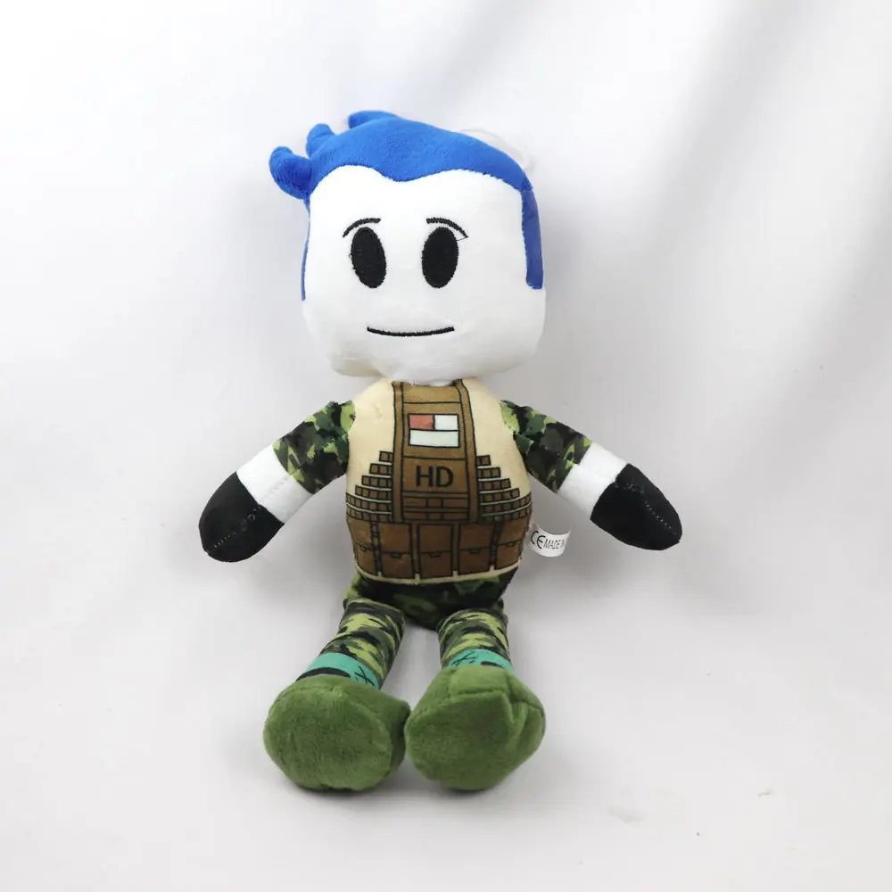 New Roblox Blue Hair Camouflage Soldier Plush Toy, Virtual World Game Merchandise, Soft and Cuddly Collectible Figure, Soft Stuffed Collectible