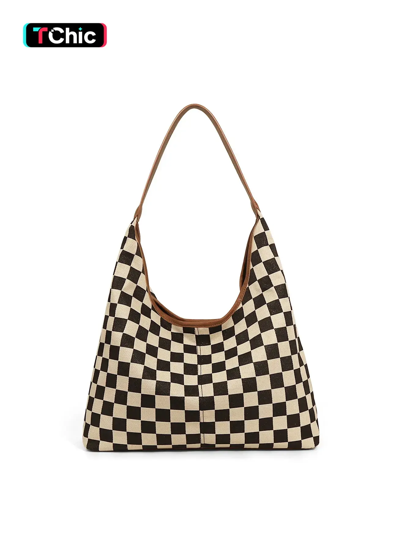 Large-Capacity Checkerboard Plaid Tote Bag Daily Bag For Travel And Shopping Shoulder Bag With Inner Pocket, Durable Polyester Material