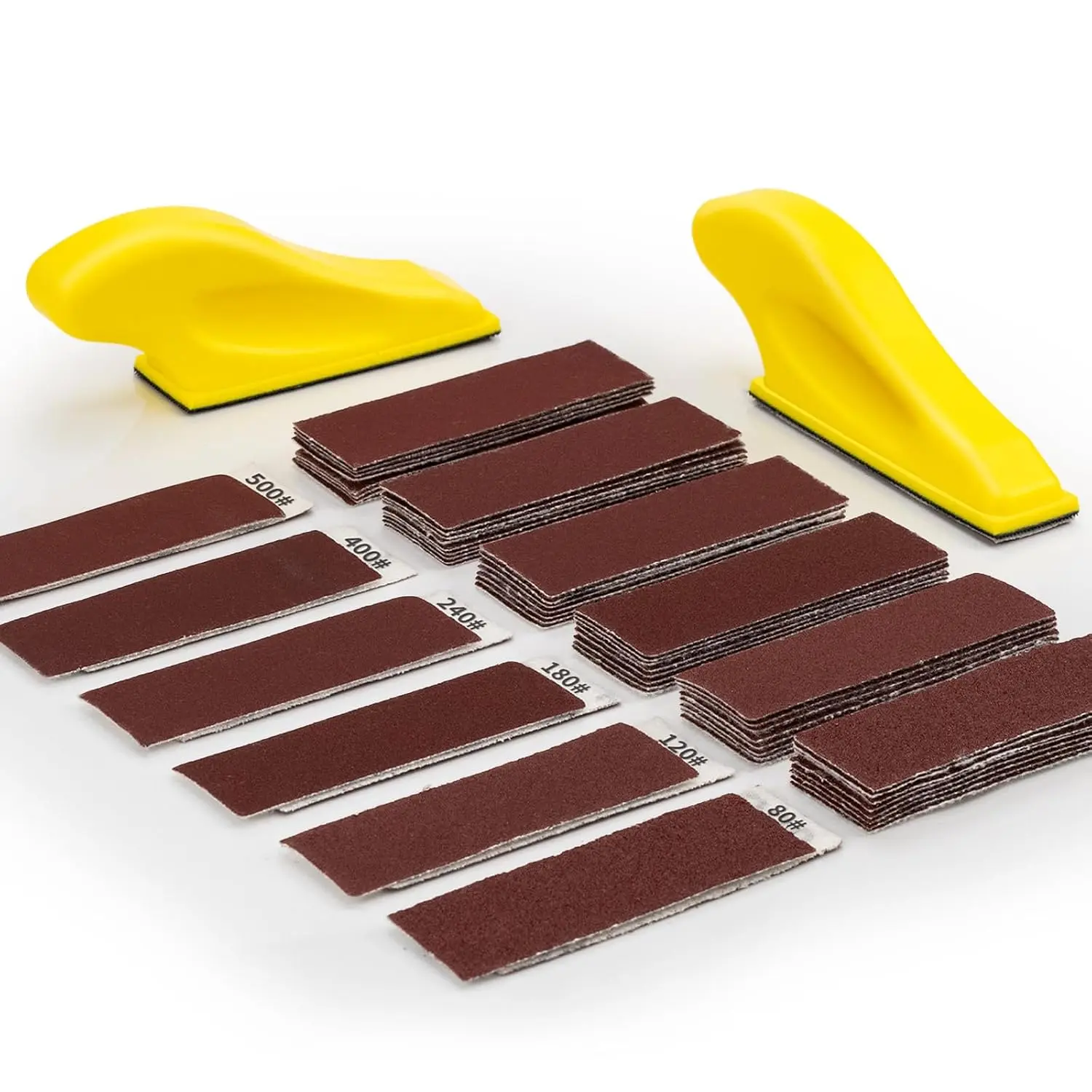 Micro Finger Sander 2-Pack for Crafters, with 60 PCS 3.5x1 Inches Sandpaper of Multiple Grits (80,120,180,240,400,600) for Mini Gator Sanding, DIY Wood Finishing, Tight Narrow Space Detail Polishing