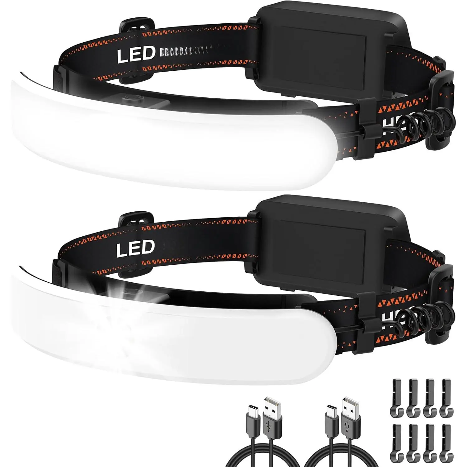 2-Pack Rechargeable LED Headlamps for Adults, 1800 High Lumen, 230° Wide Beam, 6 Modes, 90° Rotatable Forehead Lights for Mechanic Hardhat Camping (Baby & Maternity Costume Jewelry Accessory), Led Lights