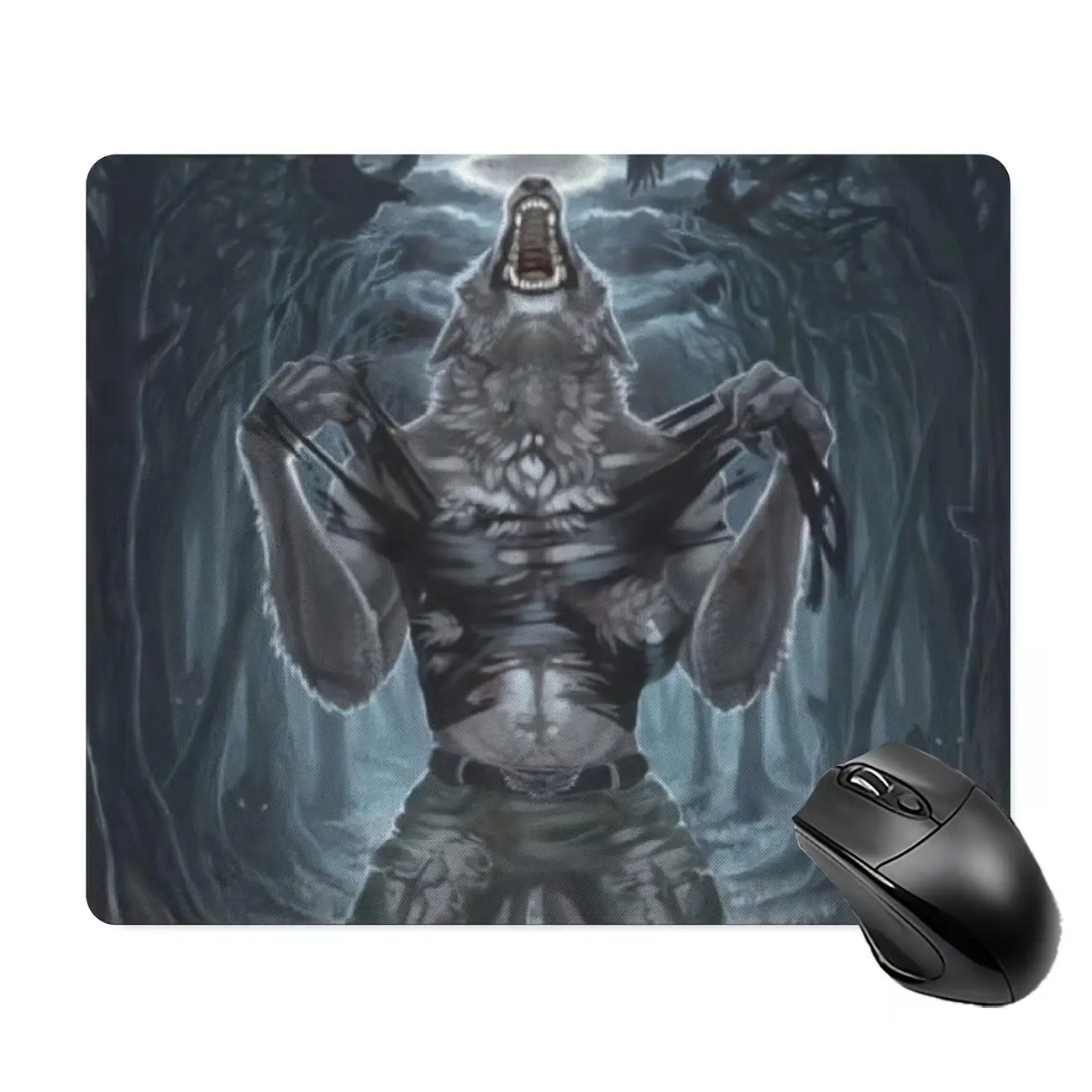 Werewolf Meme Mousepad Anti-Slip Rubber Base Wireless Mouse Pads for Desk, Computers, Laptop, Office Desk