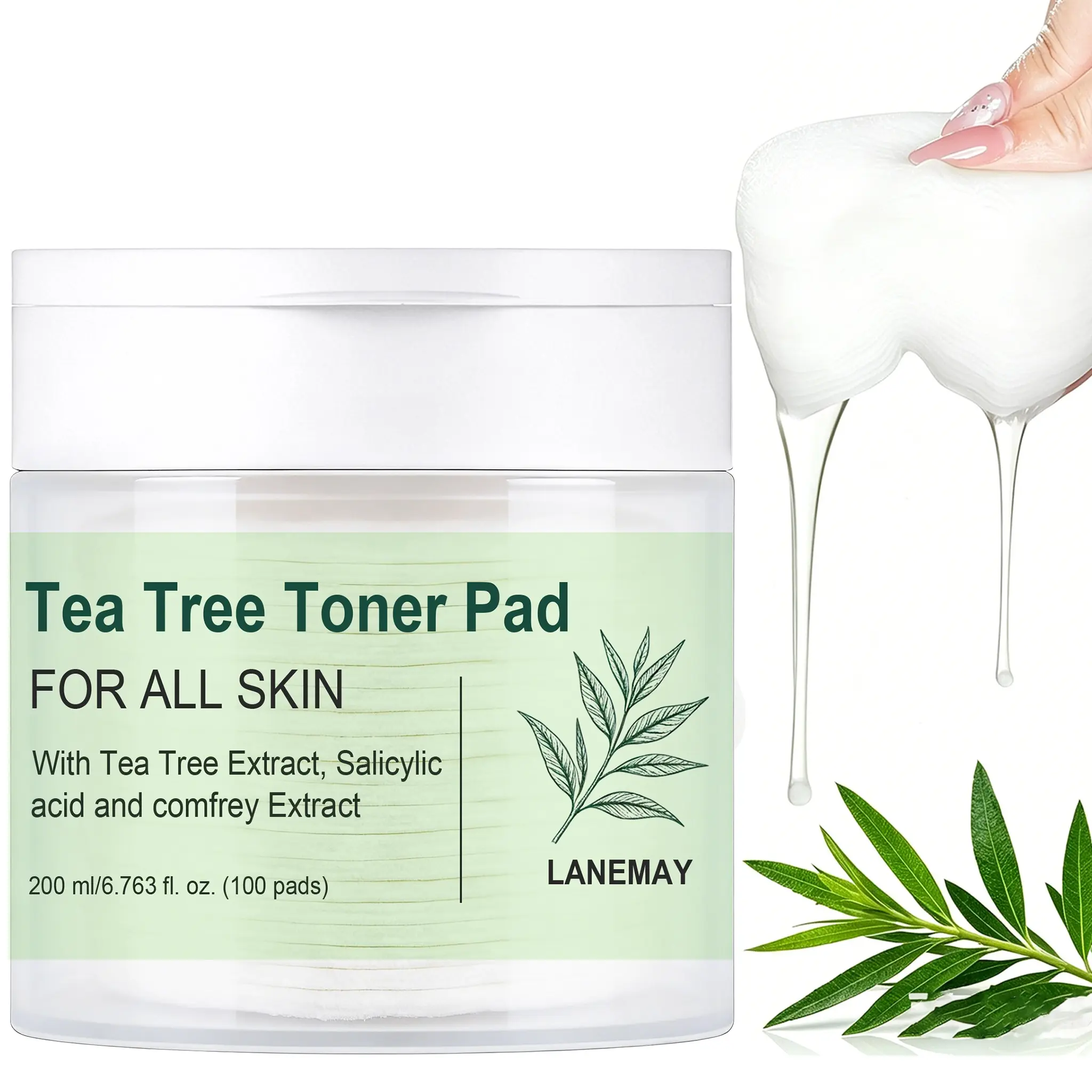 LANEMAY Tea Tree & Salicylic Acid Daily Toner Pads 200ml / 100 pads – Tea Tree + Salicylic Acid + Aloe Vera + Snowdrop Extract – Moisturizes + Tightens Pores – Suitable for Face and Neck – All Skin Types