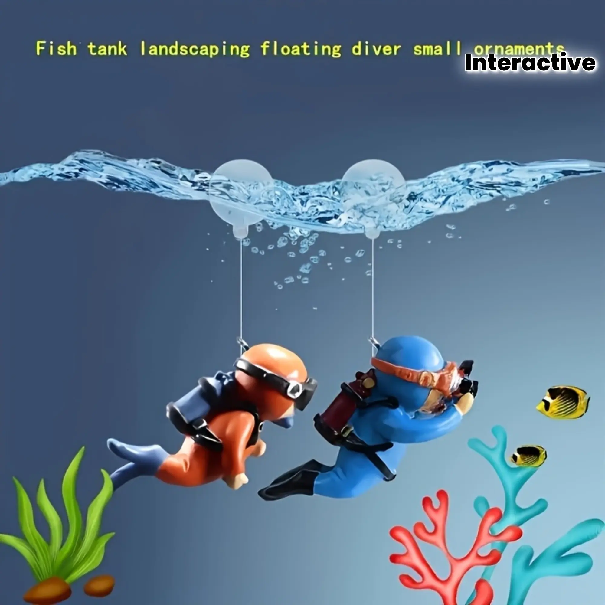 2 Piece Cute Diver Aquarium Decorations, Interactive Floating Accessories, Vibrant Underwater Scene, and Blue, Fish Tank Decor
