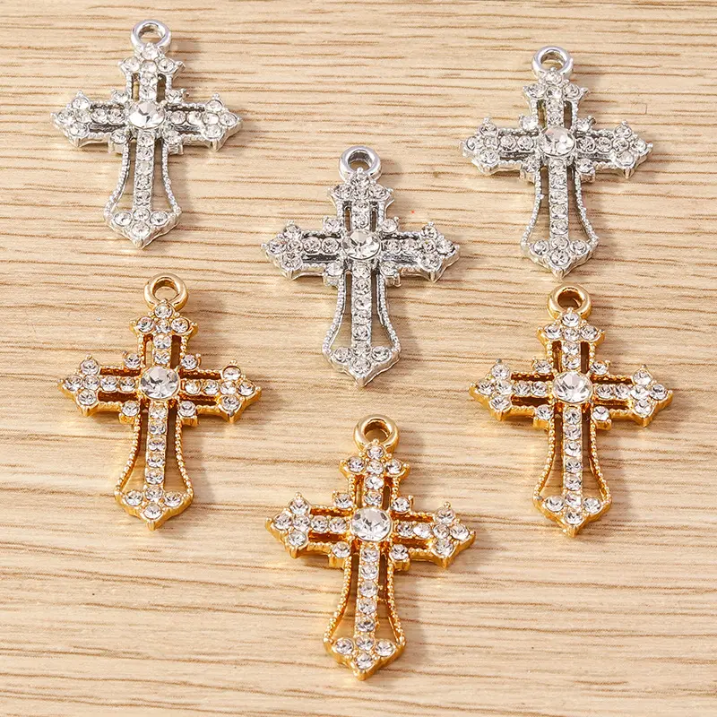 10pcs Cross Alloy Rhinestone DIY Accessories Earrings Necklace Hairpin Pendant Pendant Keychain