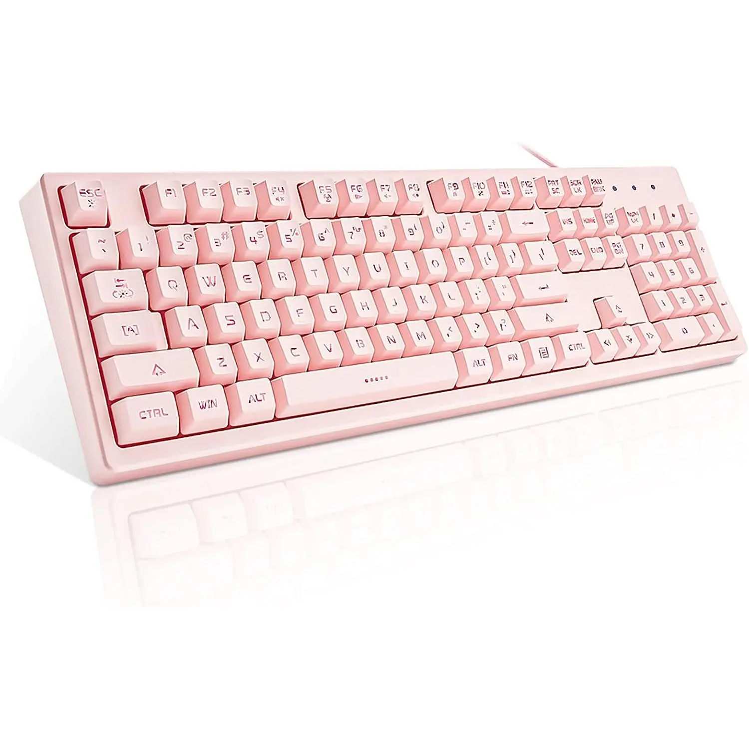 Wired Keyboard with White LED Backlit | Full Size 104 Key USB Gaming Keyboard,Quiet Creamy Typing and Double Shot Keycaps Light Up Keyboard for PC, , Laptop