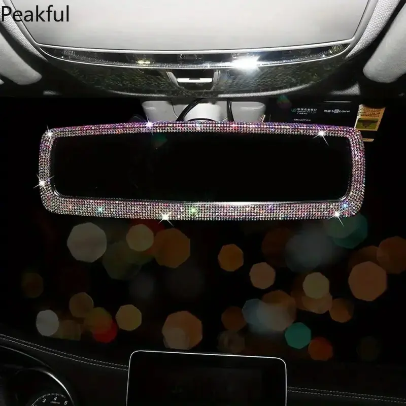 Shimmering Water‑Drop Diamond Car Rearview Mirror Cover, Bling Interior Decoration Accessory for Auto Interior Styling