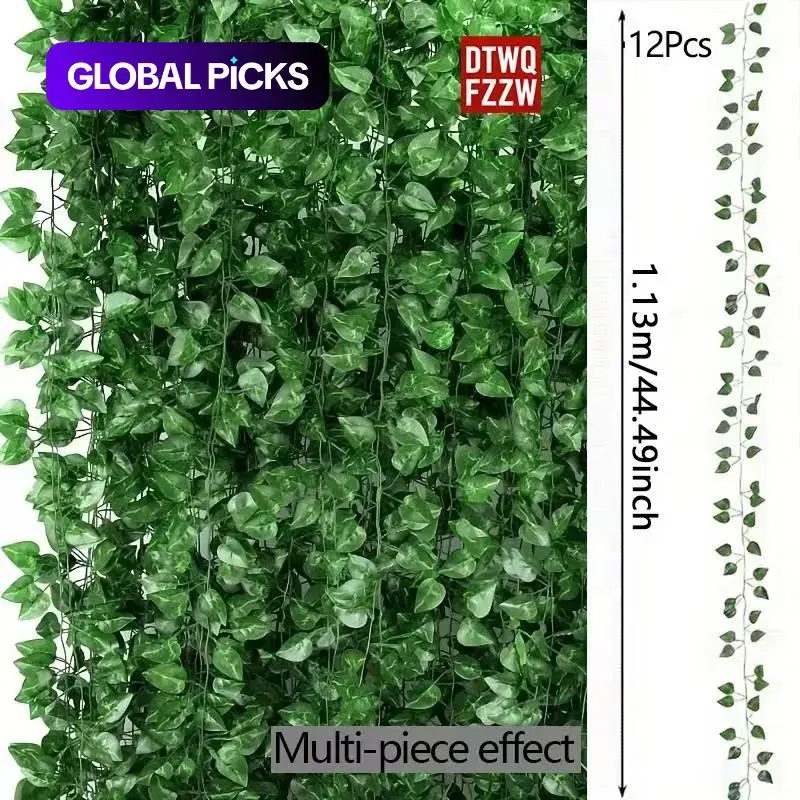 Artificial Ivy Vine, Artificial Plant Vines, 12 pcs/set Fake Ivy Leaf Garland, Decorative Hanging Ivy Plants for Room, Garden, Office and Wedding Wall Decor, Home Garden Decoration, Suitable for Indoor and Outdoor Use, Fake Greenery