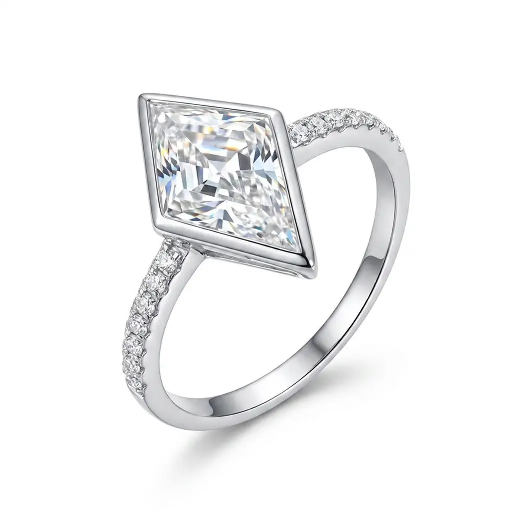 925 Solid Silver Modern Bezel-Setting Rhombus Cubic Zirconia Promise Ring, Summer Vibes Fashion Costume Jewelry Accessory