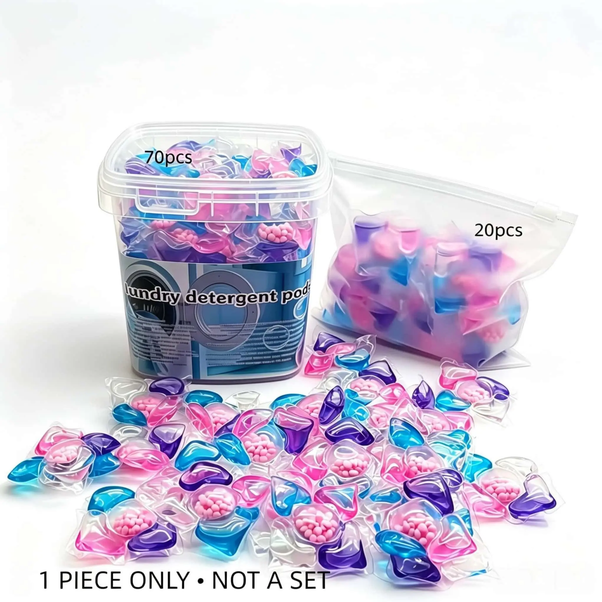 Five-In-One Laundry Detergent Pods, 20pcs Bag/70pcs Bucket, Deep Cleaning, Strong Stain Removal, Color Protection, Softening, Various Laundry Needs, Home & Commercial Use, Household Laundry Detergent, Washing Capsules