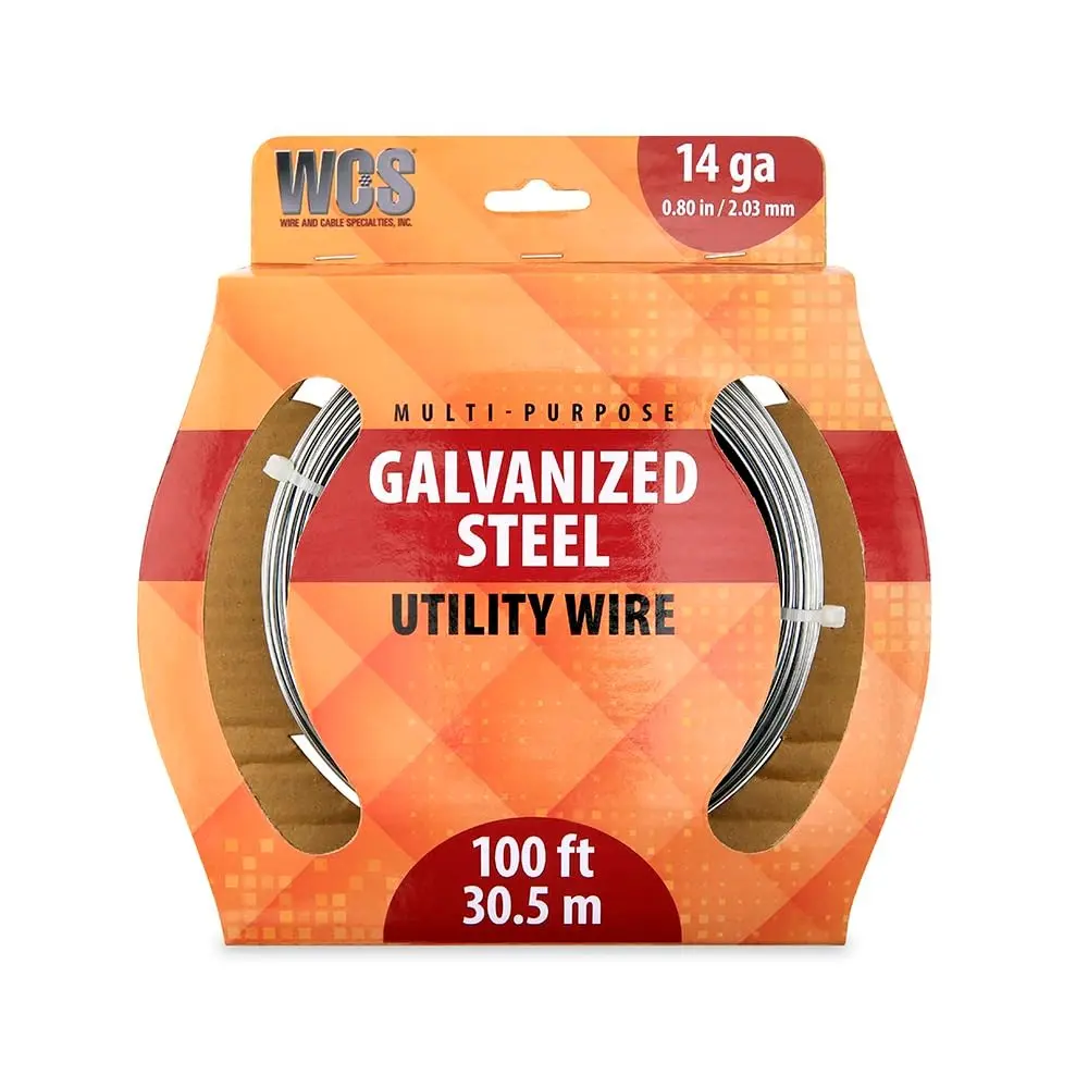 Corrosion Res. Galvanized Steel Wire, 14 Gauge SWG, 0.080 in/2.032 mm Diameter, 100 ft/30.5 m Coil