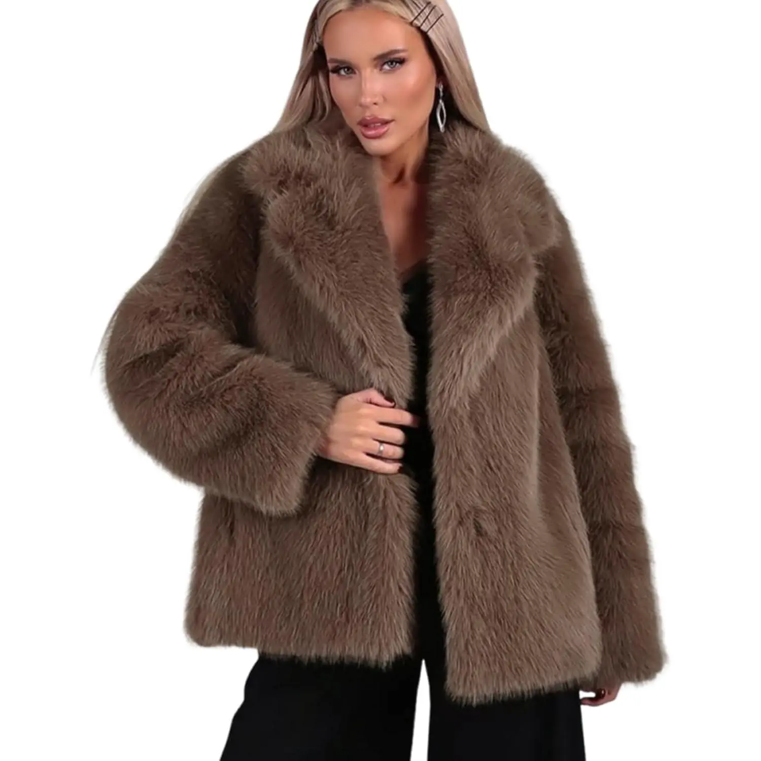 Yimoon Women's Faux Fur Coat Long Sleeve Fluffy Jacket Open Front Furry Winter Warm Lapel Shaggy Coat Outwear
