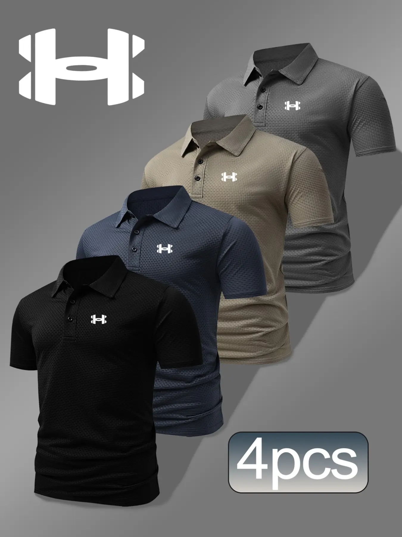 Men's Geometric Pattern Fitted Polo Shirt, Casual Breathable Stretch Fabric, Four Seasons Wear, Comfortable Durable High-End Polo Top