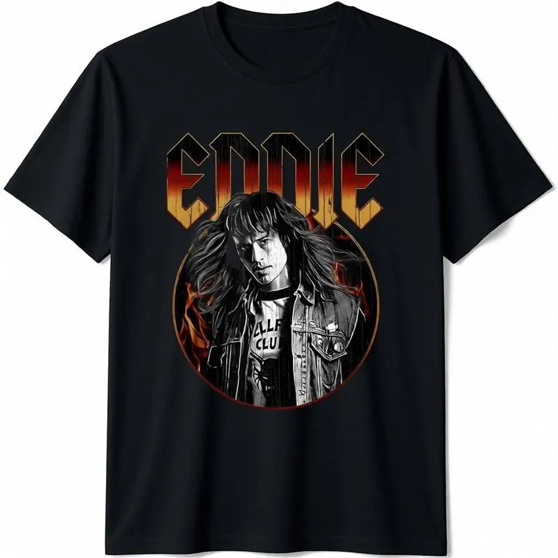Men's Eddie Munson Hellfire Club Vintage Streetwear T-Shirt, Comfy Shortsleeve Cotton Fabric Top, Casual, Menswear, Fashion, Round Neck, Classic