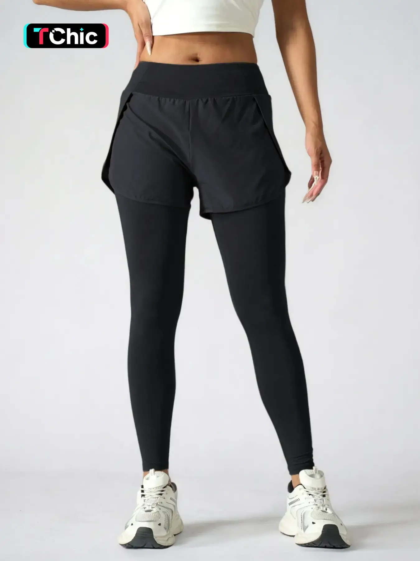 Women's High Waist Two-In-One Running Leggings with Pockets, Lightweight Athletic Leggings, Skirt Style Yoga Pants, Breathable Athletic Bottoms, Ideal for Sports & Fitness, Fitness Clothes, Athletic Sportswear