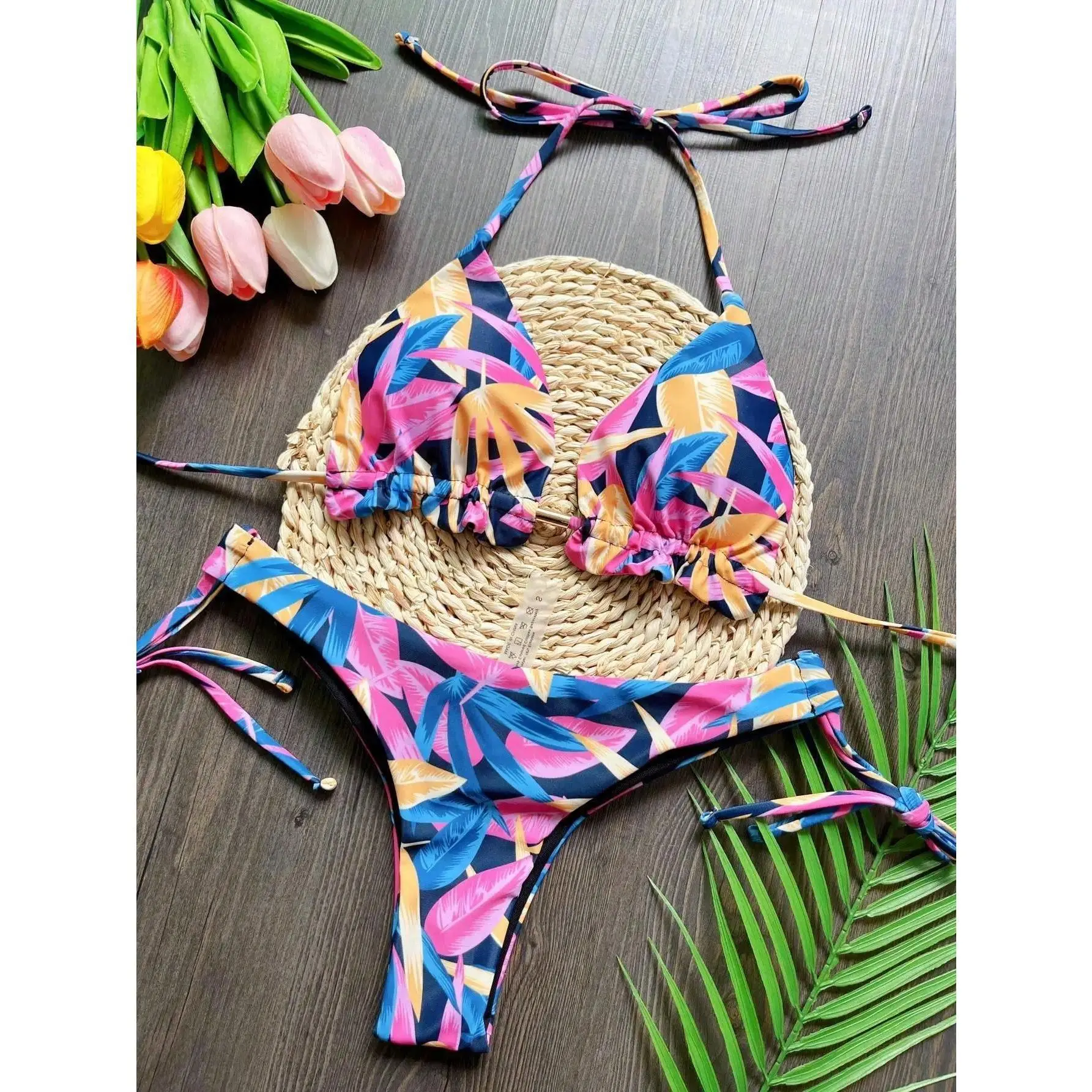 Women's Low-Rise Cut-Out Novelty Print Triangle Micro Bikini Set - Beachwear Bathing Suit (Festive & Party Supplies Accessory)