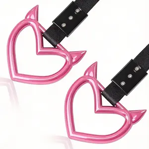 2 PCS Devil-Style Heart Handle Strap Drift Charms, Red Car Hanging Ring Decoration, Interior Exterior Car Accessory Keychain