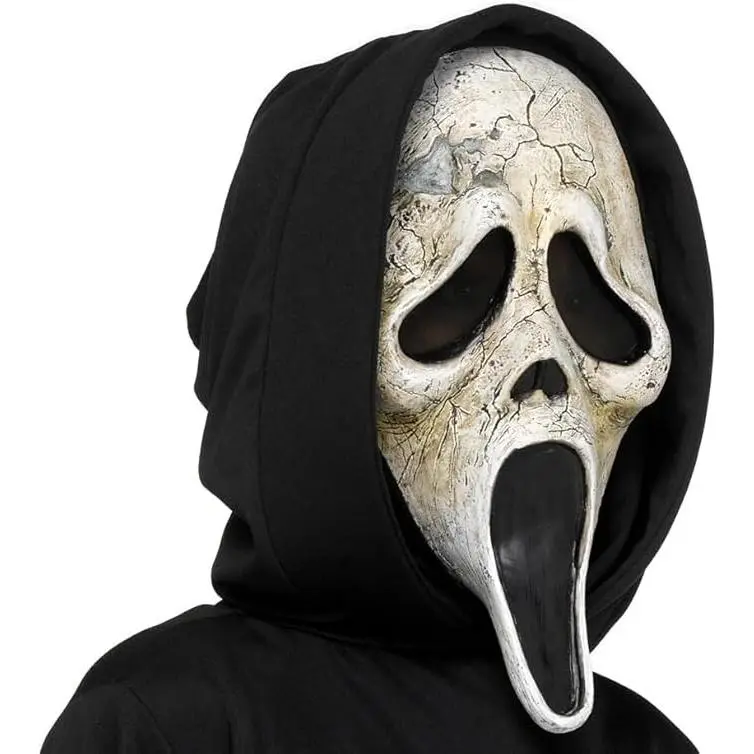 Cracked Version Scream Ghostface Mask with Voice Changer & Fake Knife Prop, Horror Scary Ghost Face Full Mask, Halloween Cosplay Killer Costume Outfit for Masquerade Party Haunted House Prank