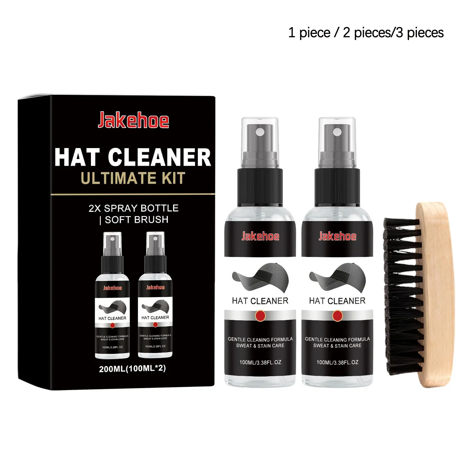 Baseball Hat Cleaning Kit Stain Removal Solution Cleaning Agent (100ML*2+brush/100ML*4+brush*2), Removes Stains and Odors, Gentle on Fabric, Non-Sponge Rubber, Stain Odor Eliminator, Stain Odor Remover, Cleaning Products