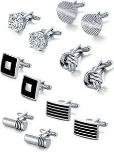 6 Pairs Cufflinks Classic Striped Disc Square Spherical Knot CZ Rectangle Cylindrical Cufflinks Set for Men