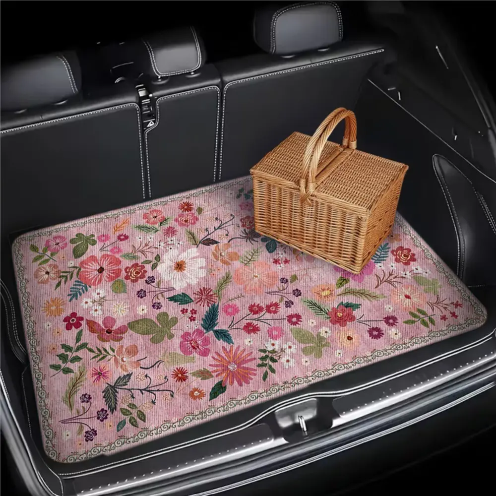 2D Flat Floral Pattern Trunk Mat, Dust-Proof & Easy Clean, Fashionable Car Trunk Pad, Universal Fit, Durable Suv Liner, Perfect Gift