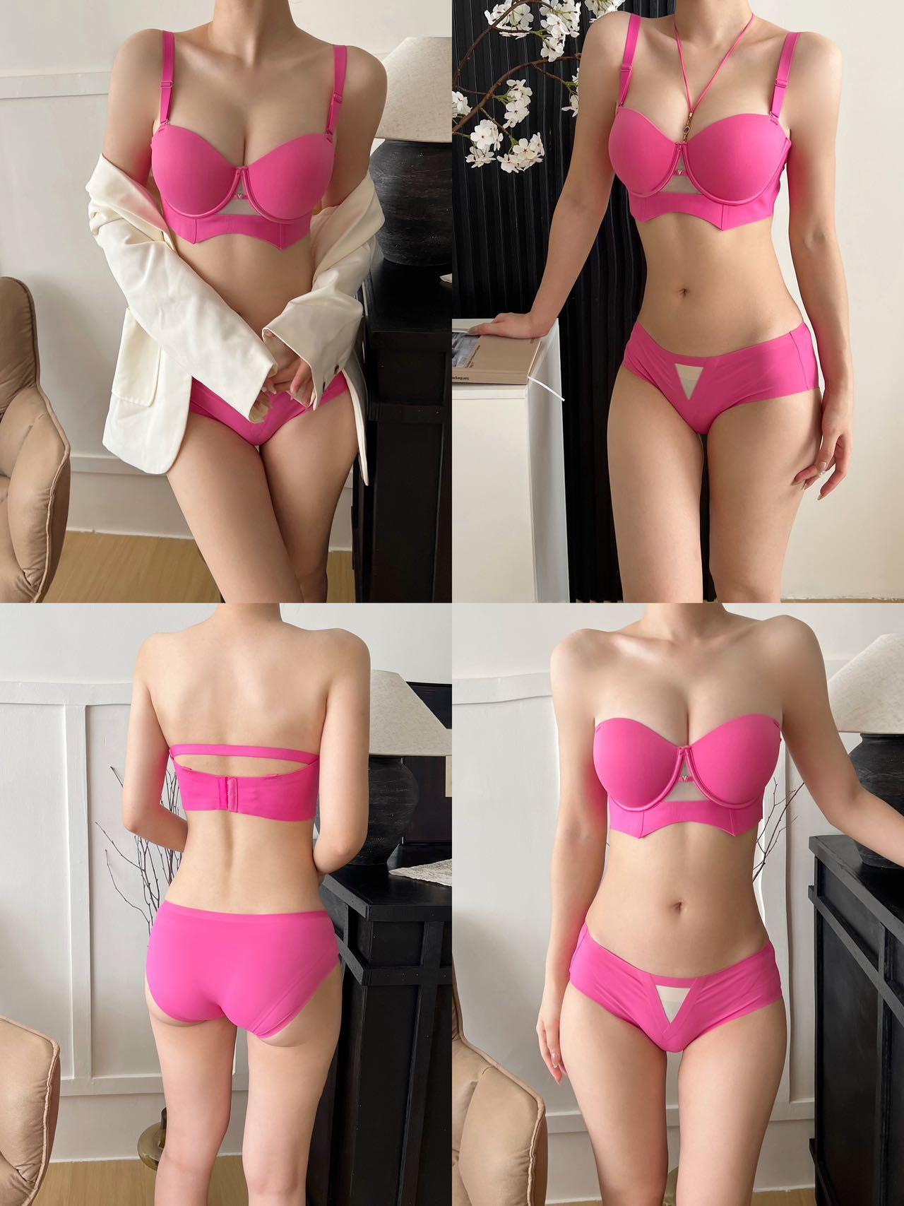 New Seamless Push Up Bra for Women Small Chest Sexy Enhancing Big Boobs Red Underwear Set for Year of the Rabbit Hanging Neck Anti-Saggy Breast Gather Lingerie