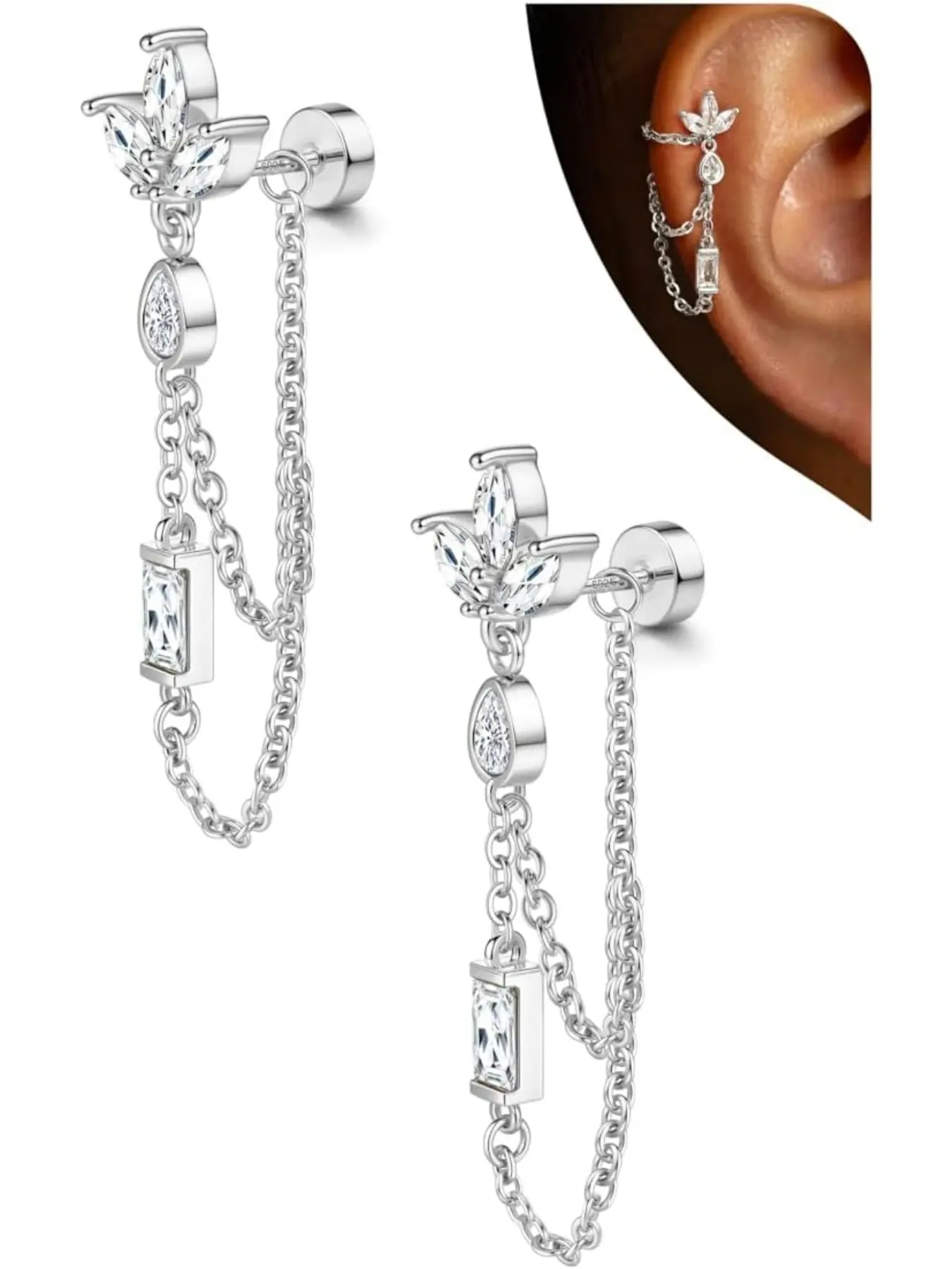Hypoallergenic Cartilage Earrings for Women Flat Back-925 Sterling Silver Post Stud Flatback Earrings for Sensitive Ears-20G Ear Crawler Climber Cartilage Earring Tragus Conch Helix Piercing Jewelry Fashion Ear Jewelry Helix Pierced Earring