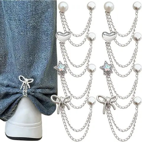 8-Piece Multi-Functional Clothing Clips, Metal Star Heart Bow Button Clips, Cute Elegant Decorative Clips for Shirts Pants Jeans Sleeves, Fashion Accessories