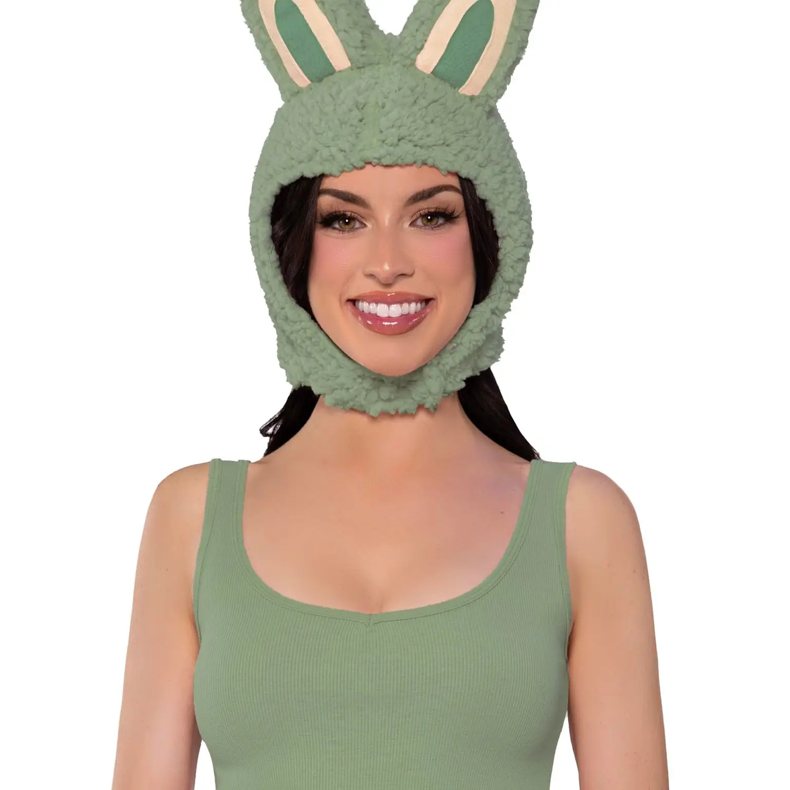 Women's Cute Bunny Ear Hood, Fuzzy Green Animal Bonnet Hat for Halloween Costume, Cosplay, Party, Festival & Dress-Up Accessory