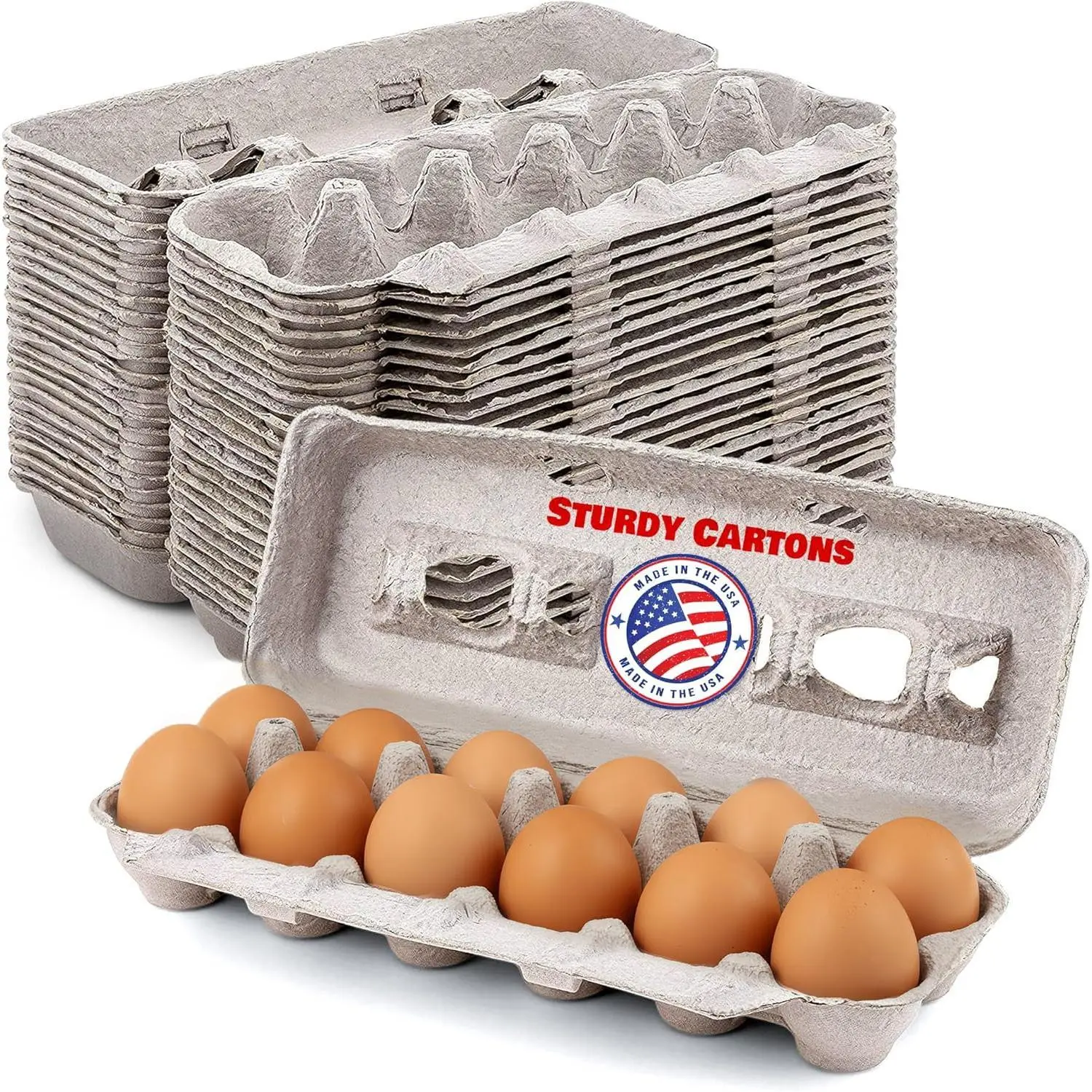 Natural Pulp Egg Cartons Holds Up to Twelve Eggs (1 Dozen), Strong Sturdy Cardboard Egg Crate Perfect for Storing Extra Eggs, 25 Pieces, Made in the USA