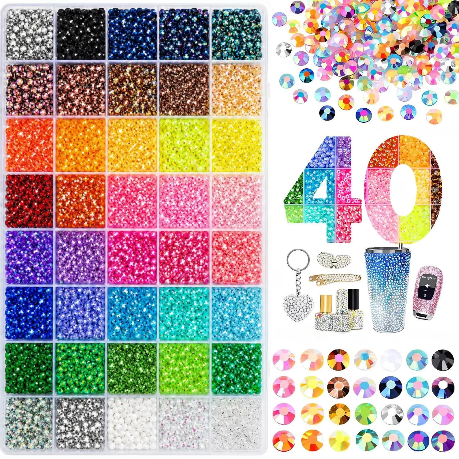 40000Pcs 3mm Multicolored Resin Flatbacks Rhinestone Bedazzling Kit, DIY Crafting Kit for Festive & Party Decor, Home Supplies & Party Gift Embellishments Suitable as a Christmas gift.