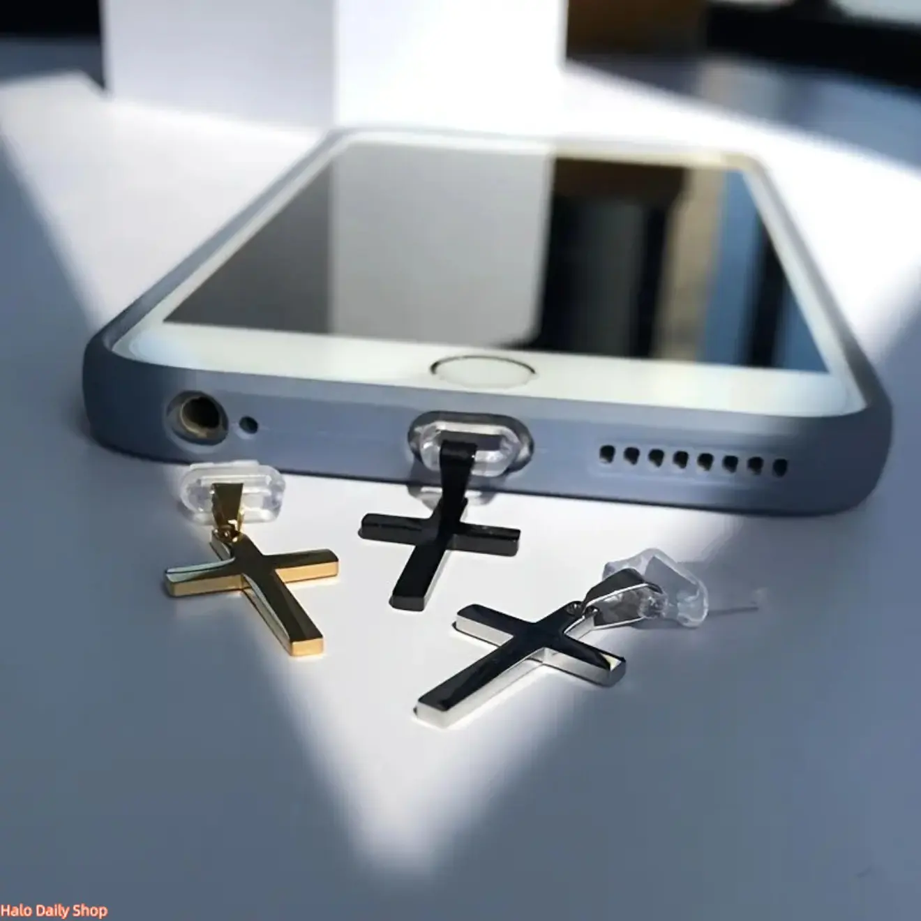 Gothic-style cross phone dust plug charm, cool Y2K metal pendant; DIY dust plug compatible with iPhone and Type-C ports; stainless steel accessory, phone charm.