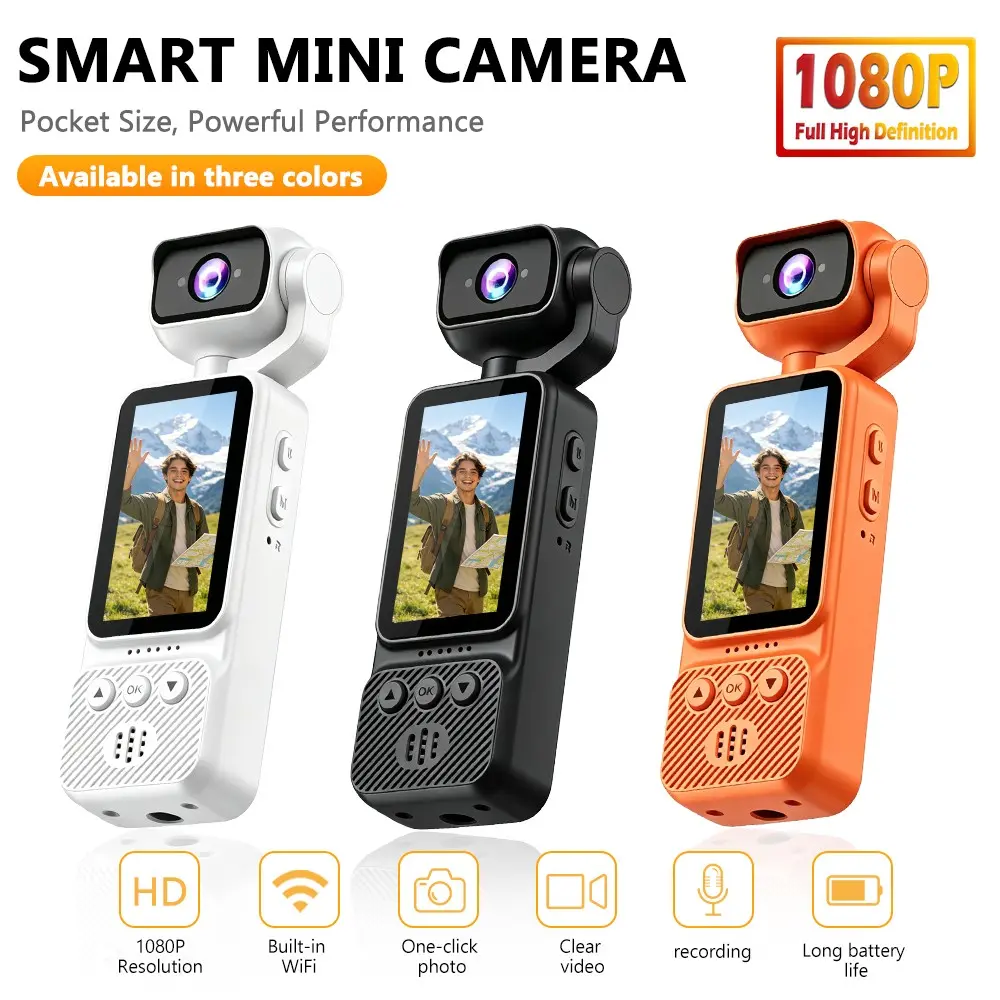 Pocket Size Compact Mini Smart Camera, 1080P HD Portable Video Camcorder with WiFi Function, One-Click Photo & Clear Video Recording, Long Lasting Battery, Available in 3 Colors, Optional 32GB / 64GB Memory Card for Daily Shooting