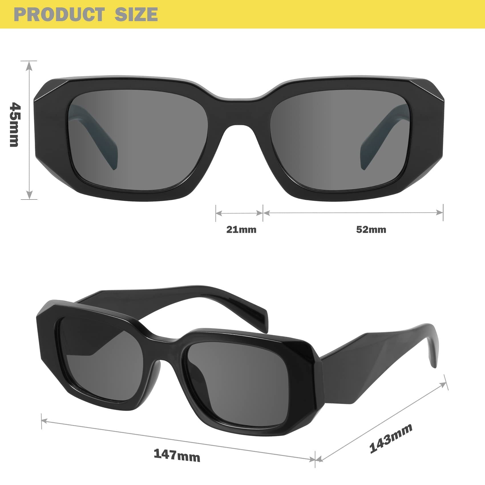 Trendy Rectangle Sunglasses for Women & Men - Retro 90's Vintage Square Frame - Stylish UV Protection Eyewear for Fashion Enthusiasts
