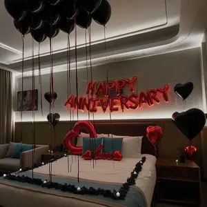 Anniversary Letter Balloons with Bowknot, Heart, Aluminum Foil Balloon, Fake Rose Petals, Perfect for Anniversaries and Valentine's Day