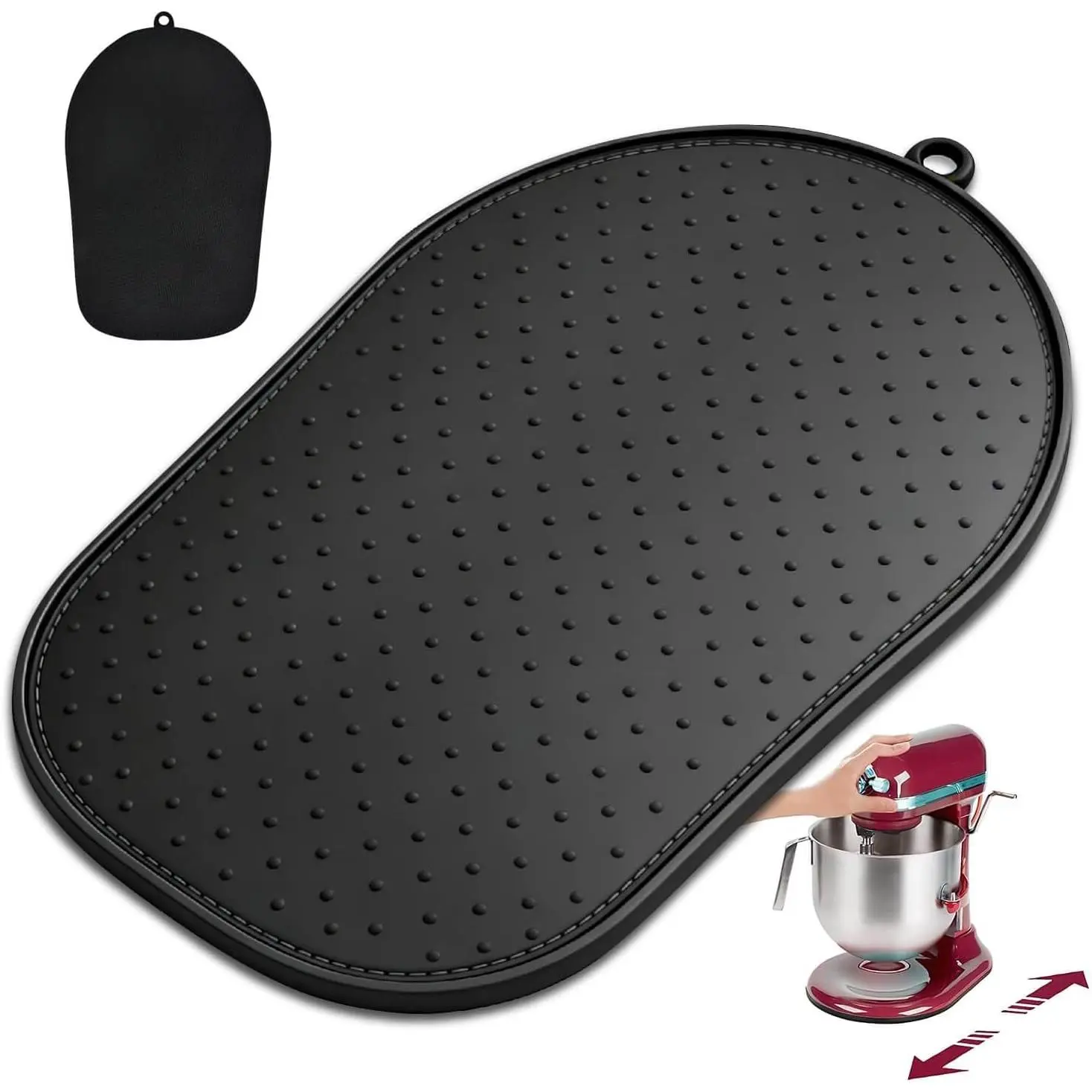 Oval Mixer Slider Mat for 4.5-5 Qt Tilt-Head Stand Mixer, Compatible with Artisan Models, Kitchen Countertop Storage Accessory, Black Moving Tray Attachment, Oval Shape