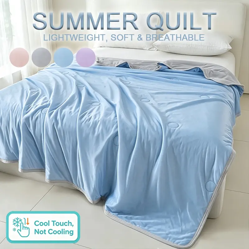 Double-Sided Colorblock Summer Bedspread, Breathable Cool Fabric, Lock Edge Design, Bedroom Nap Blanket, Sofa Throw, Student Dormitory Use