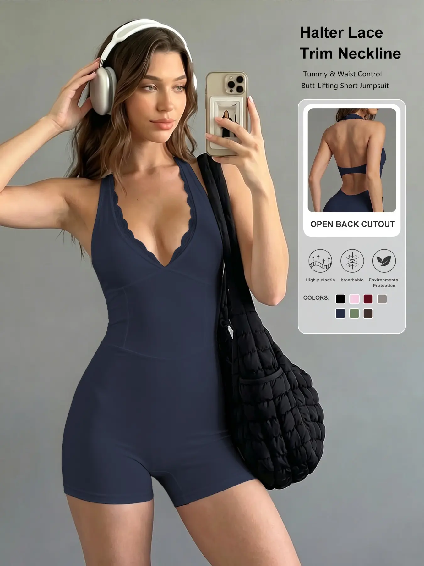 Women's Lace Patchwork Jumpsuit, V-Neck Design, Slim Fit, Sleeveless, Sporty Style, Yoga & Fitness Wear, All Seasons, Music Festival