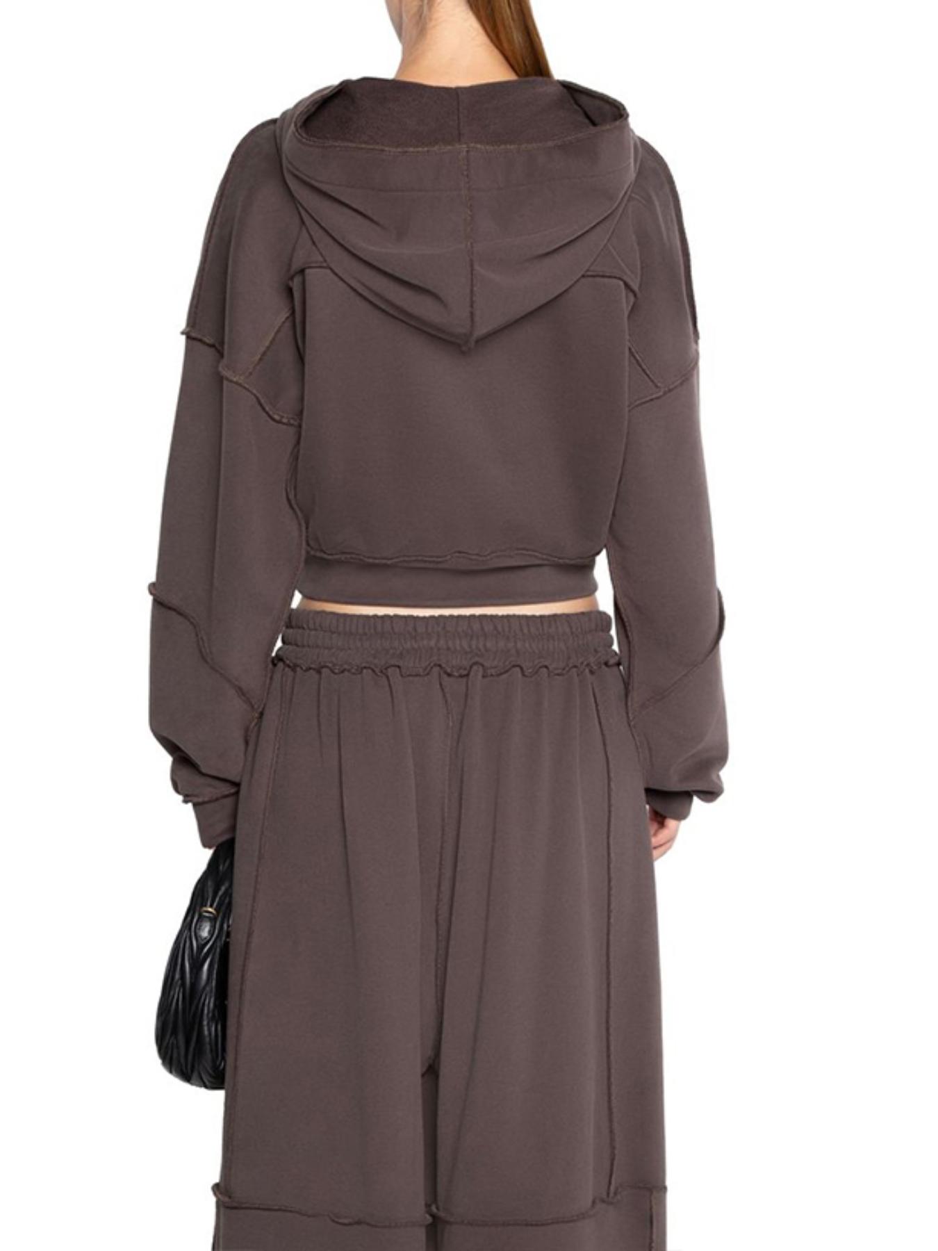 Women's Solid Zip Up Hooded Sweatshirt & Pocket Elastic Waist Pants Two-piece Set, Casual Outfits Women, Casual Drop Shoulder Long Sleeve Top & Trousers for Fall & Winter, Women's Clothes for Daily Wear, Brown,Airport Outfit