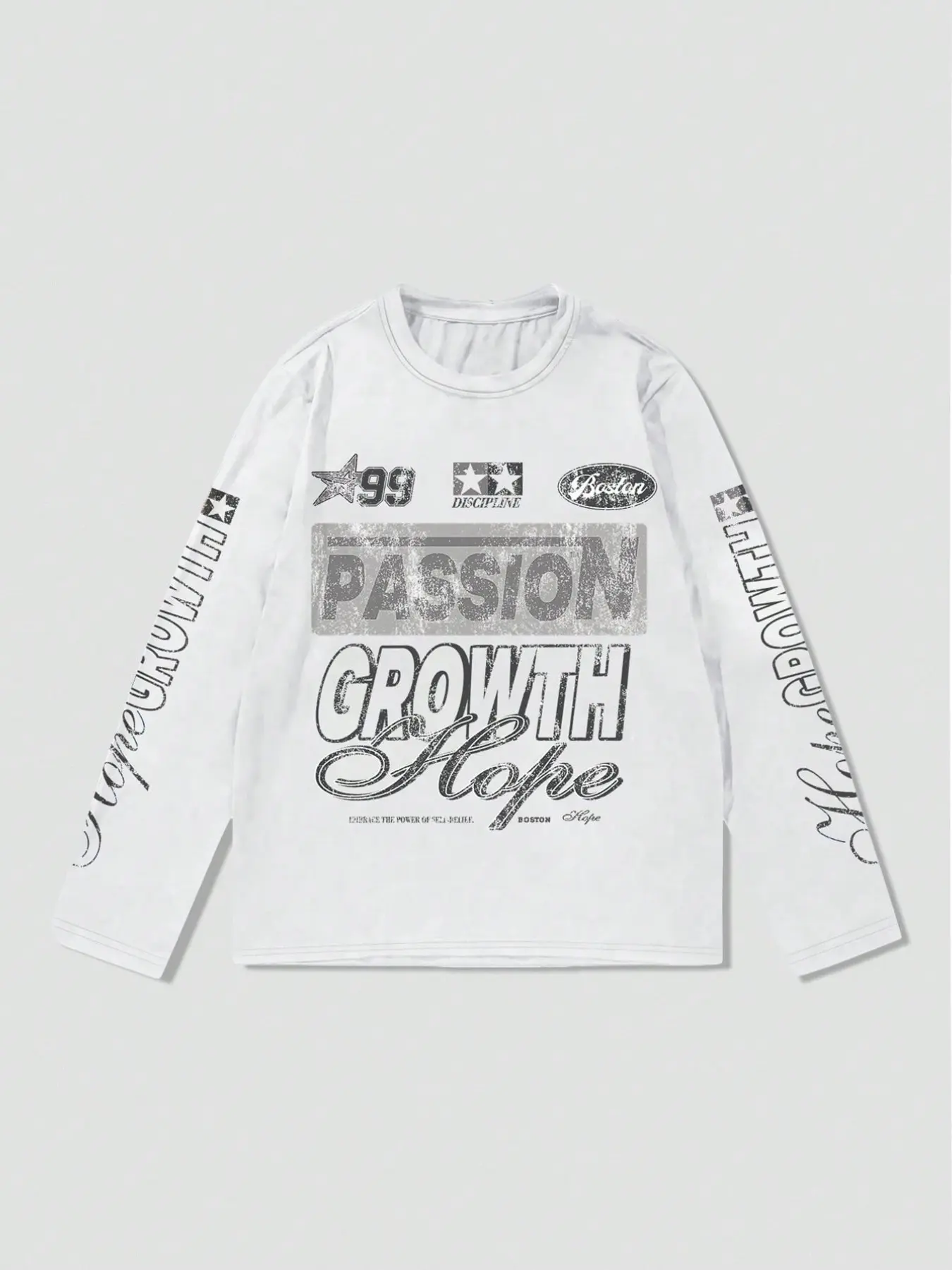 Men's Vintage Graphic T-Shirt, Retro Slogan Long Sleeve Top, 90s Star Badge Print, Casual Summer Wear, Fitted H-Type Silhouette, Casual Style Tee, Menswear