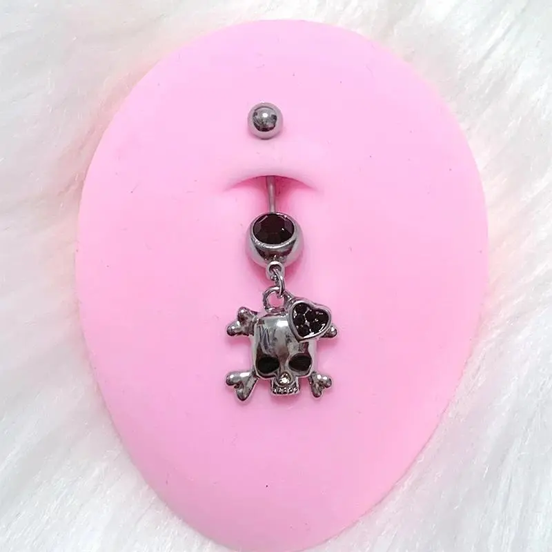 Goth Style Body Jewelry, Grunge Skull Dangling Navel Piercing with Sparkling Crystal Charm Accents, Belly Button Rings, Skeleton, Goth Fashion, Grunge Accessories, Daily Wear, Punk, Unisex, Skull Charm