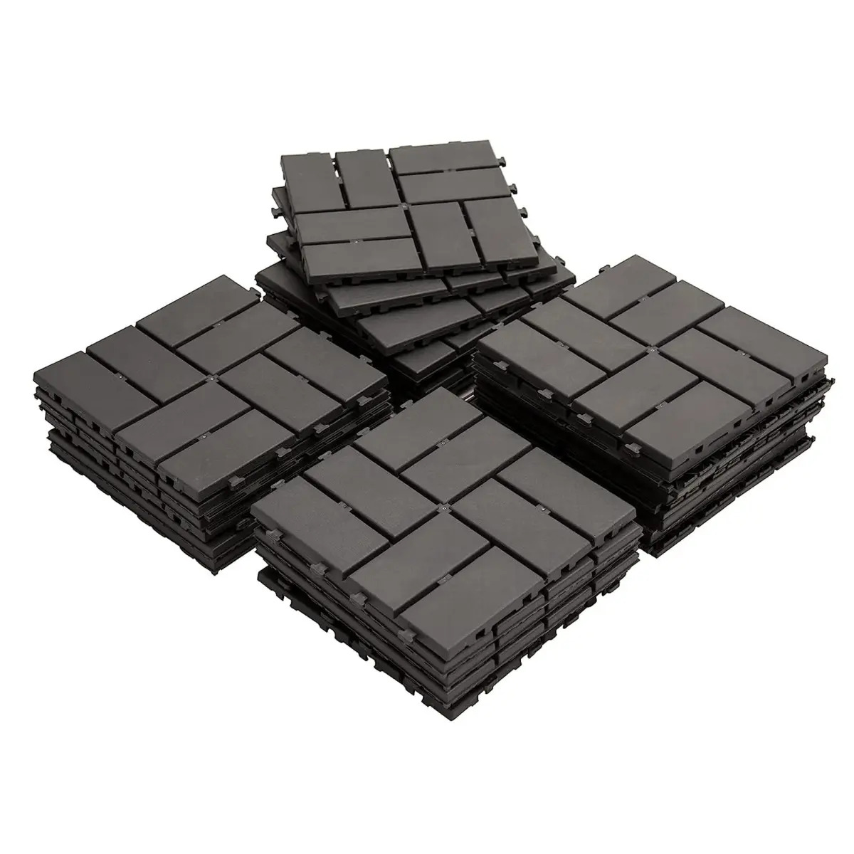 Patio Interlocking Composite Deck Tiles - 12"x12" 4-Slat Plastic Composite Floor Boxed Set for DIY Users, Weather-Resistant Outdoor Flooring with Drainage Gaps & Grid Pattern (Gray, Pack of 36)