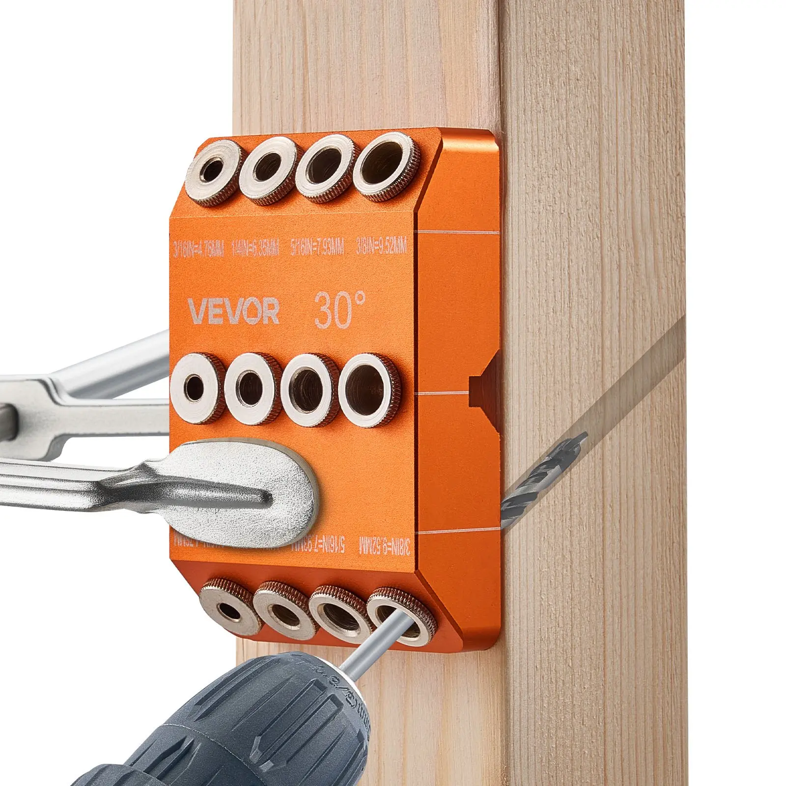 【DealsForYouDays】VEVOR Aluminum Alloy Drill Guide Jig, 30/45/90 Degree Angles, 4 Sizes, Portable Precision Tool for Angled/Horizontal Drilling, Compatible with Deck Cable Railing, Wood Posts, Stair Handrail