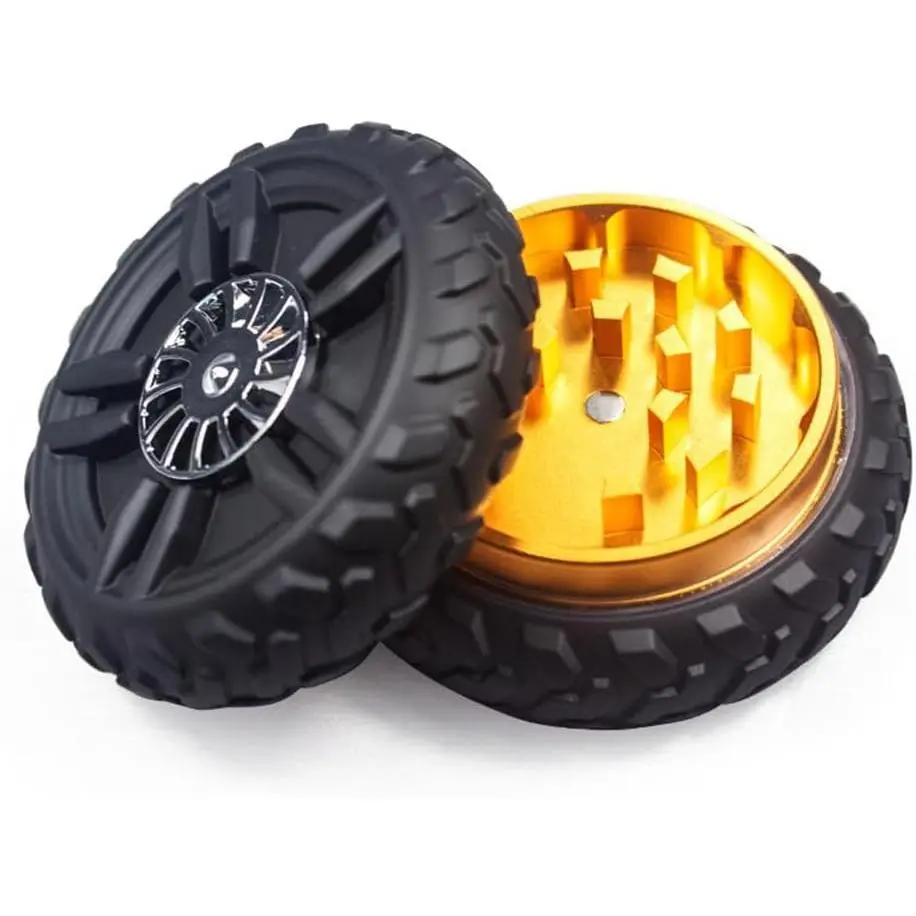 3" Hand Crank Grinder 2-Piece 2-Part wheel Design Aluminum Grinder for Kitchen Spice (Gold)