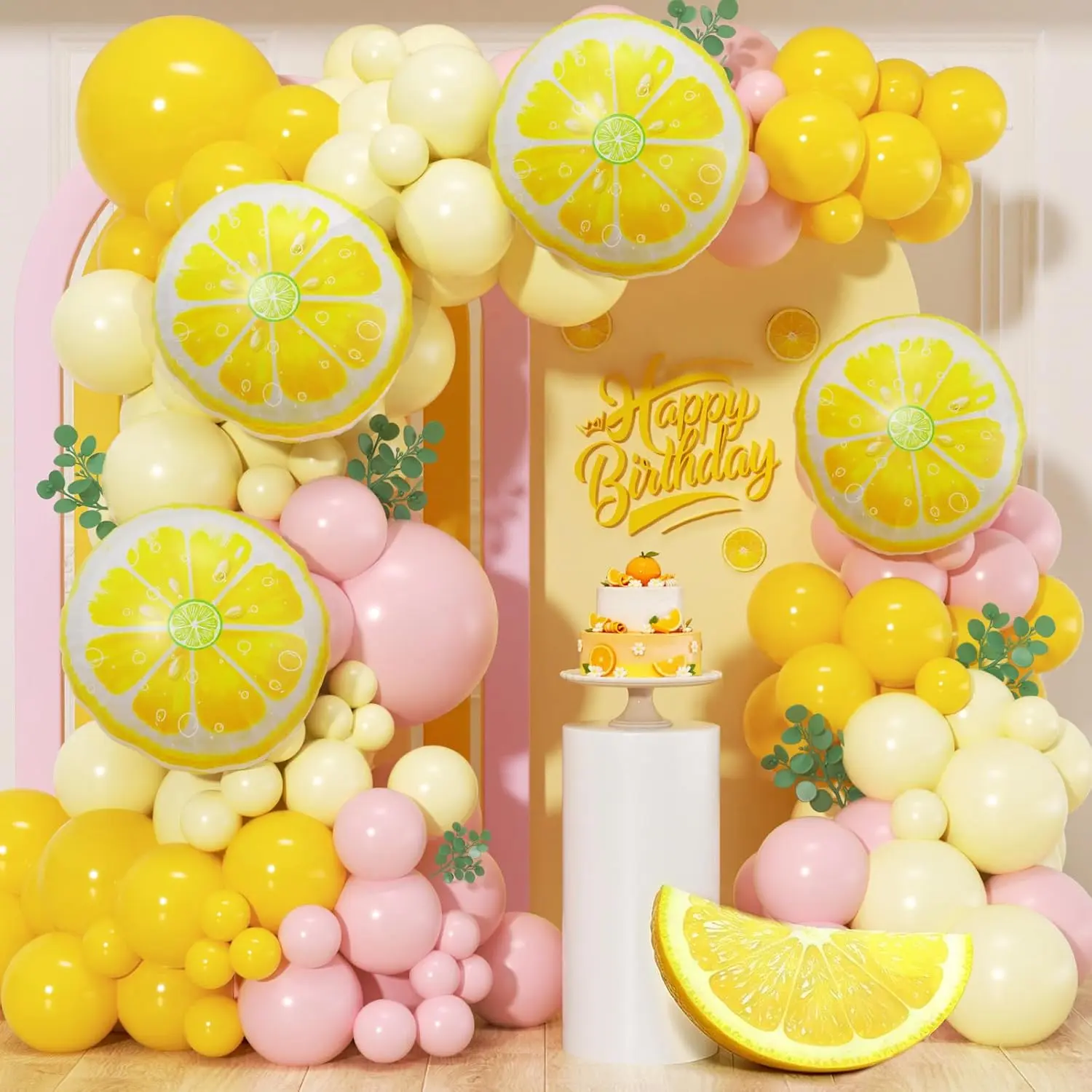 Lemon Balloon Garland Arch Kit 144Pcs, Pastel Yellow & Light Pink Balloons, Main Squeeze Lemon Themed Balloons for Lemonade Birthday, Baby Shower, Bridal Shower Party Decorations